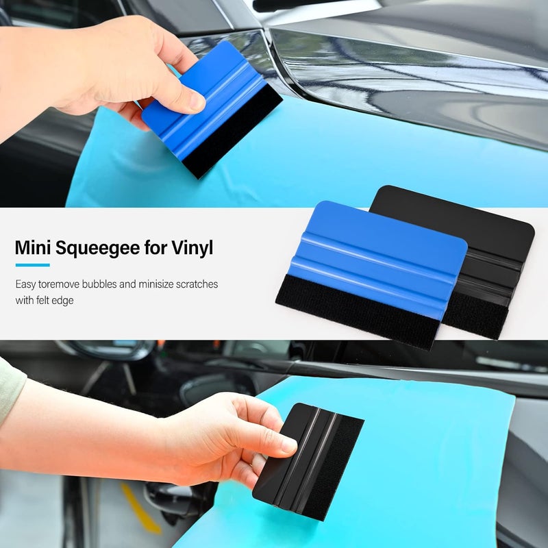 Gomake 20 Pack Vinyl Squeegee with 20PCS Felt Fabric for Tint Film Decal Squeegee Application Tool Vinyl Wrap Installation Wallpaper Smooth Tool (Black and Blue, 20) - Image 2